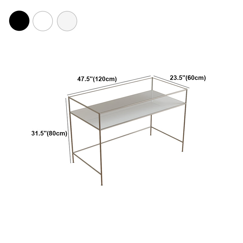 Contemporary Rectangular Writing Desk Glass H-Shape Office Desk