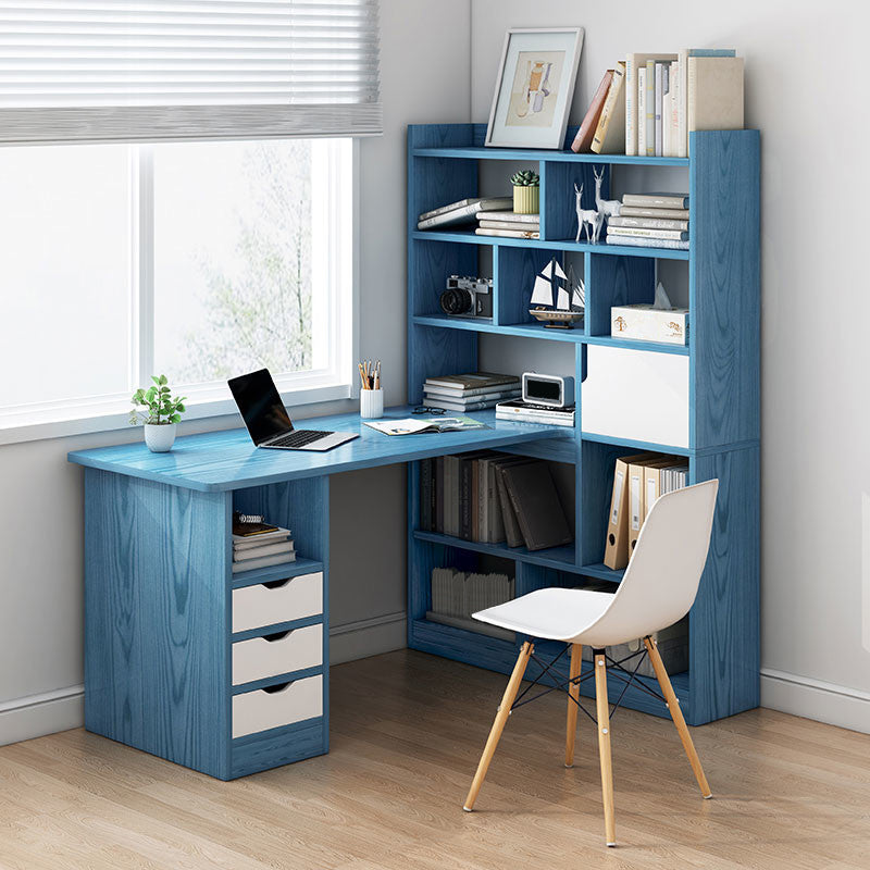 28.15-Inch Modern & Contemporary L-Shape Wooden Desk Bedroom with Bookshelf Writing Desk