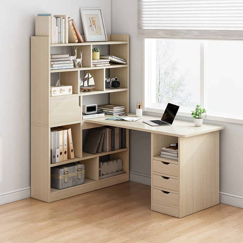 28.15-Inch Modern & Contemporary L-Shape Wooden Desk Bedroom with Bookshelf Writing Desk