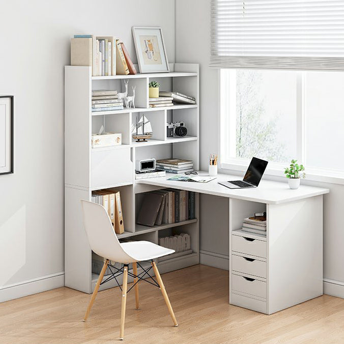 28.15-Inch Modern & Contemporary L-Shape Wooden Desk Bedroom with Bookshelf Writing Desk