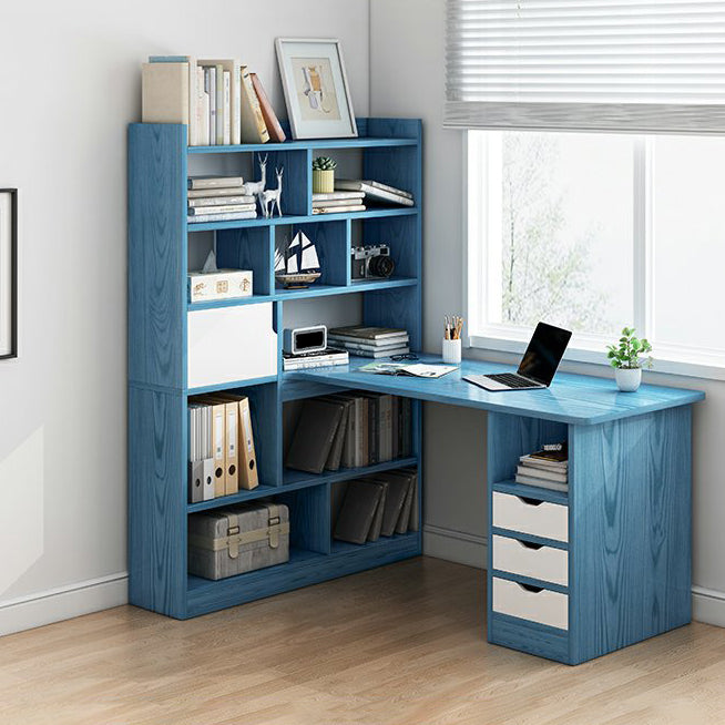 28.15-Inch Modern & Contemporary L-Shape Wooden Desk Bedroom with Bookshelf Writing Desk