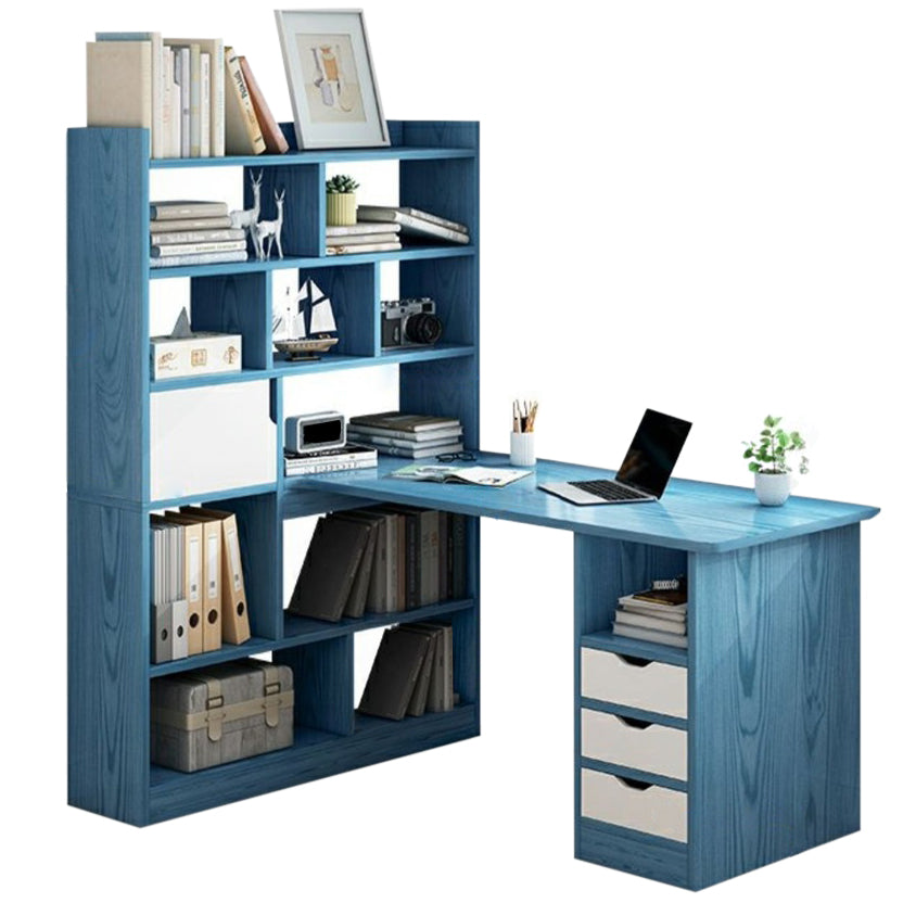 28.15-Inch Modern & Contemporary L-Shape Wooden Desk Bedroom with Bookshelf Writing Desk