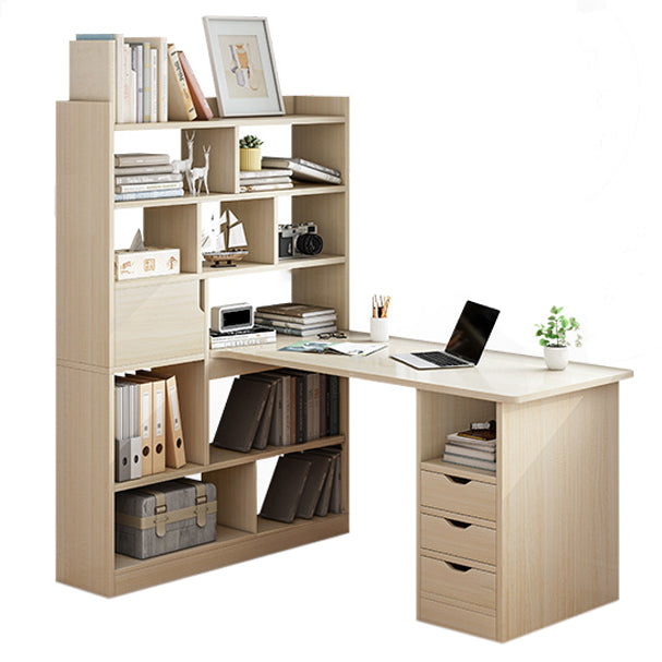 28.15-Inch Modern & Contemporary L-Shape Wooden Desk Bedroom with Bookshelf Writing Desk