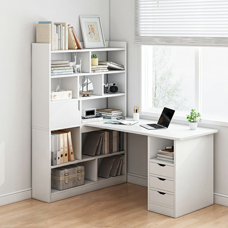 28.15-Inch Modern & Contemporary L-Shape Wooden Desk Bedroom with Bookshelf Writing Desk