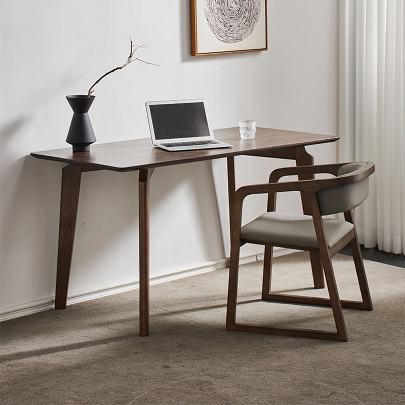 Brown Contemporary Curved Writing Desk Ash Wood Parsons Base Desk