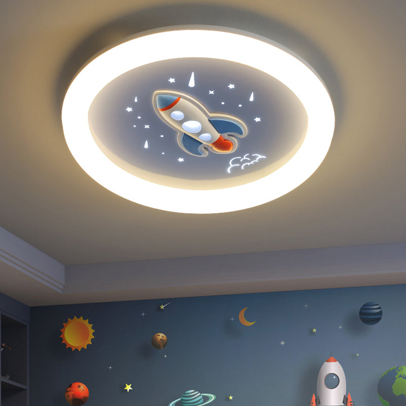 Round Shape LED Ceiling Lamp Kids Style Iron 1 Light Flush Mount for Study