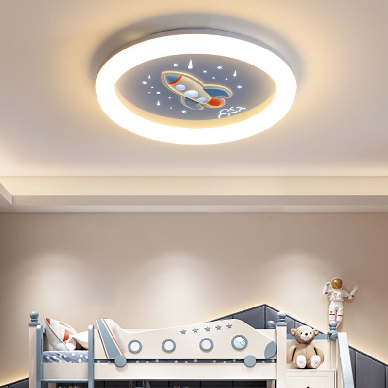 Round Shape LED Ceiling Lamp Kids Style Iron 1 Light Flush Mount for Study