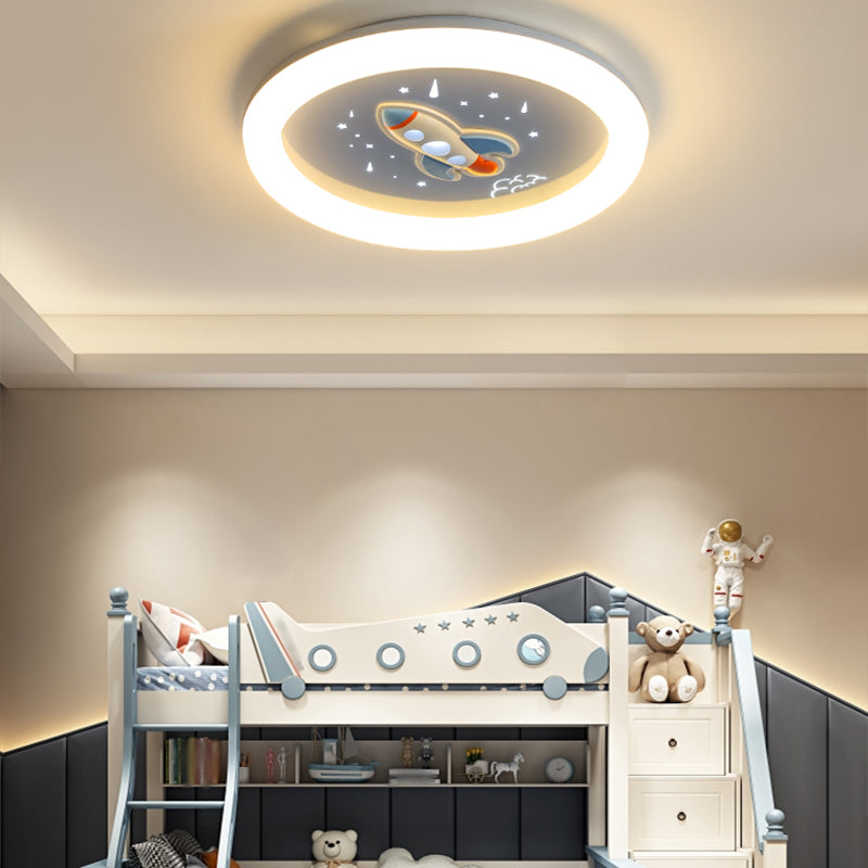 Round Shape LED Ceiling Lamp Kids Style Iron 1 Light Flush Mount for Study