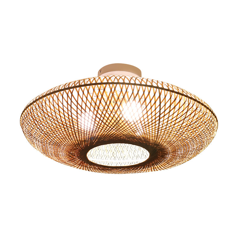 Bamboo Beige Close to Ceiling Lighting Flying Saucer Asia Ceiling Lamp