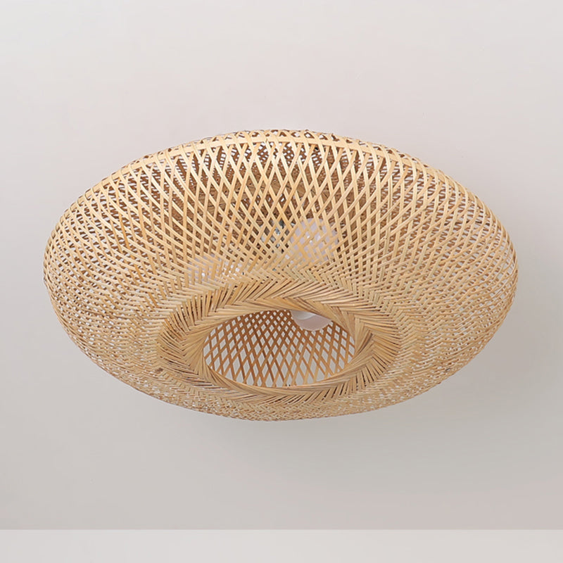 Bamboo Beige Close to Ceiling Lighting Flying Saucer Asia Ceiling Lamp