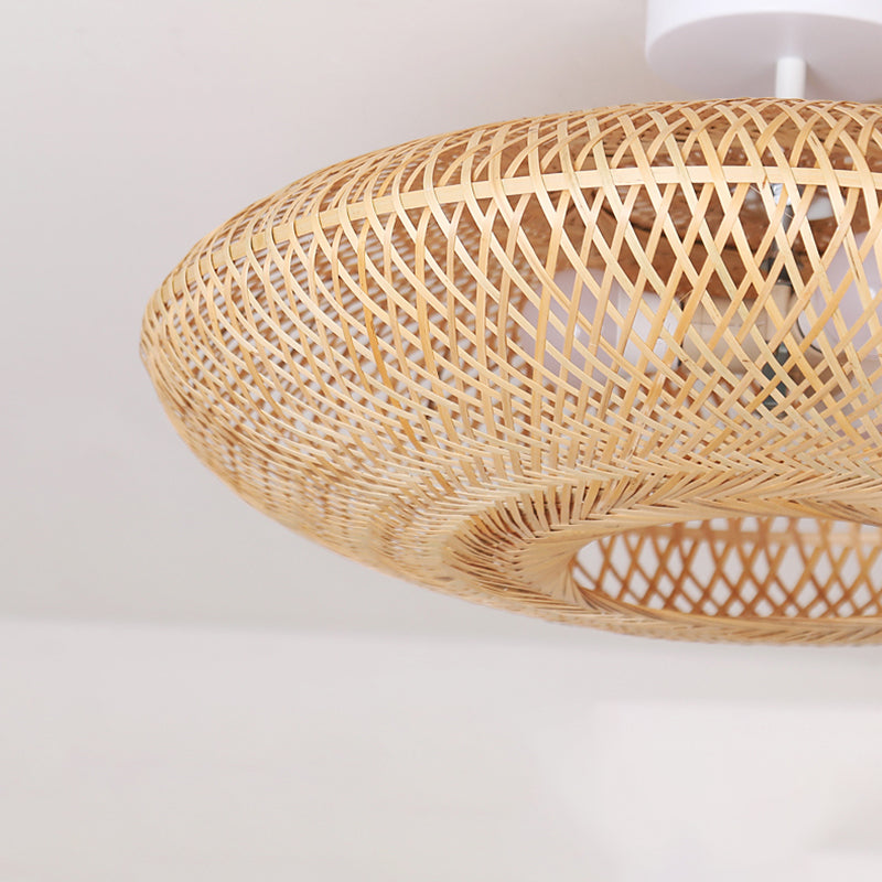 Bamboo Beige Close to Ceiling Lighting Flying Saucer Asia Ceiling Lamp