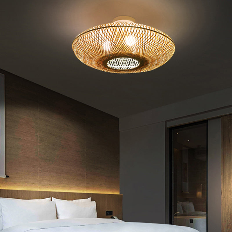 Bamboo Beige Close to Ceiling Lighting Flying Saucer Asia Ceiling Lamp