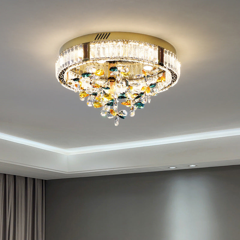 Contemporary Cone Flush Light Crystal Flush Mount Ceiling Fixture in Gold