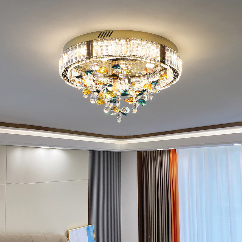 Contemporary Cone Flush Light Crystal Flush Mount Ceiling Fixture in Gold