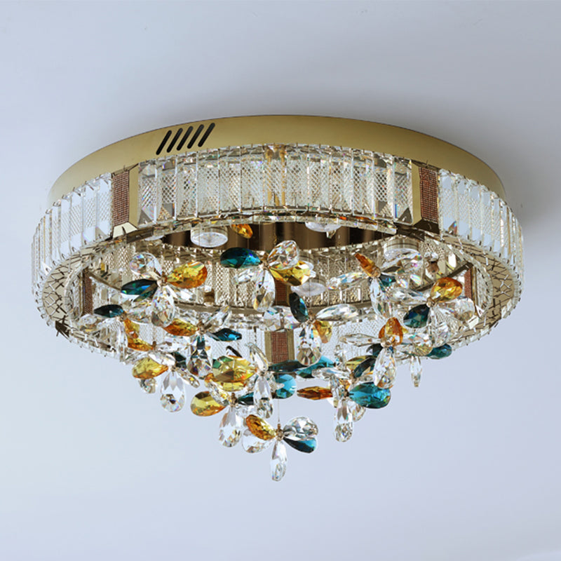 Contemporary Cone Flush Light Crystal Flush Mount Ceiling Fixture in Gold