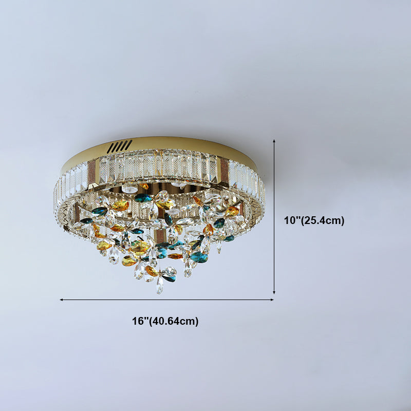 Contemporary Cone Flush Light Crystal Flush Mount Ceiling Fixture in Gold