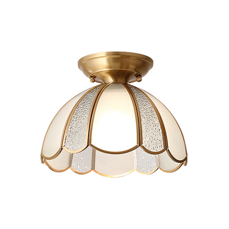 Colonial Bowl-Shaped Flush Light Glass 1 Light Flush Mount Ceiling Fixture in Gold