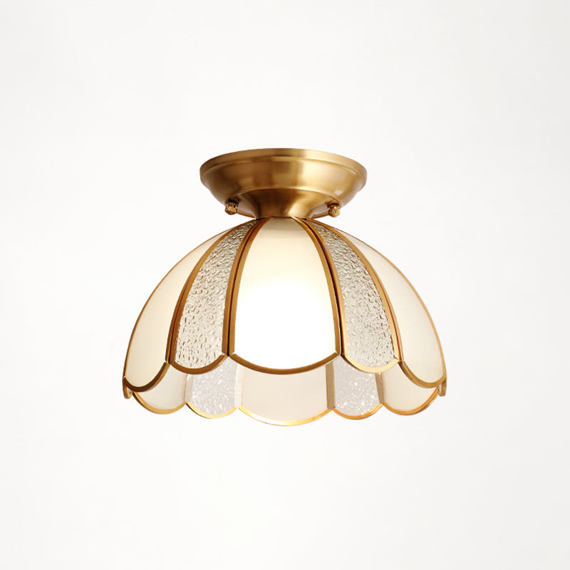 Colonial Bowl-Shaped Flush Light Glass 1 Light Flush Mount Ceiling Fixture in Gold