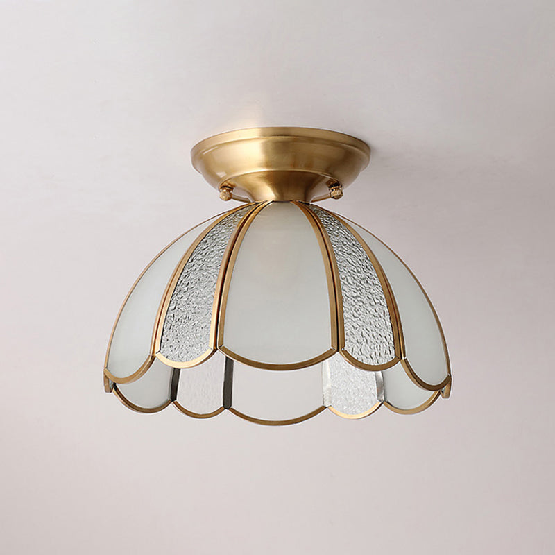 Colonial Bowl-Shaped Flush Light Glass 1 Light Flush Mount Ceiling Fixture in Gold