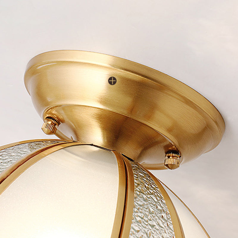 Colonial Bowl-Shaped Flush Light Glass 1 Light Flush Mount Ceiling Fixture in Gold