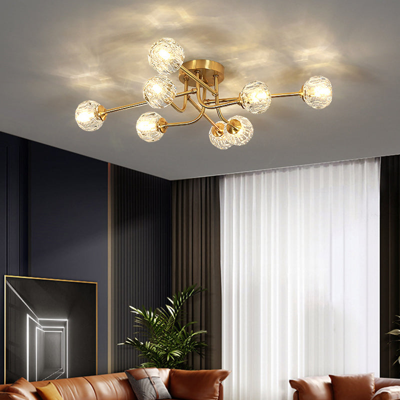 Crystal Sputnik Semi Flush Mount Modern Style Ceiling Light Fixture in Gold