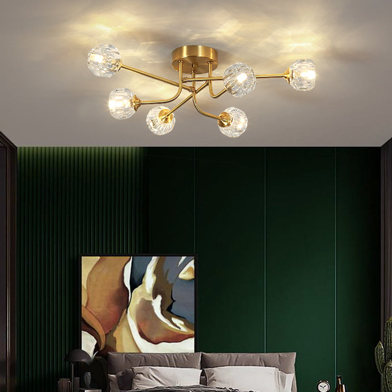 Crystal Sputnik Semi Flush Mount Modern Style Ceiling Light Fixture in Gold