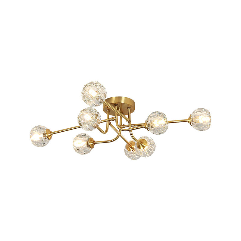 Crystal Sputnik Semi Flush Mount Modern Style Ceiling Light Fixture in Gold