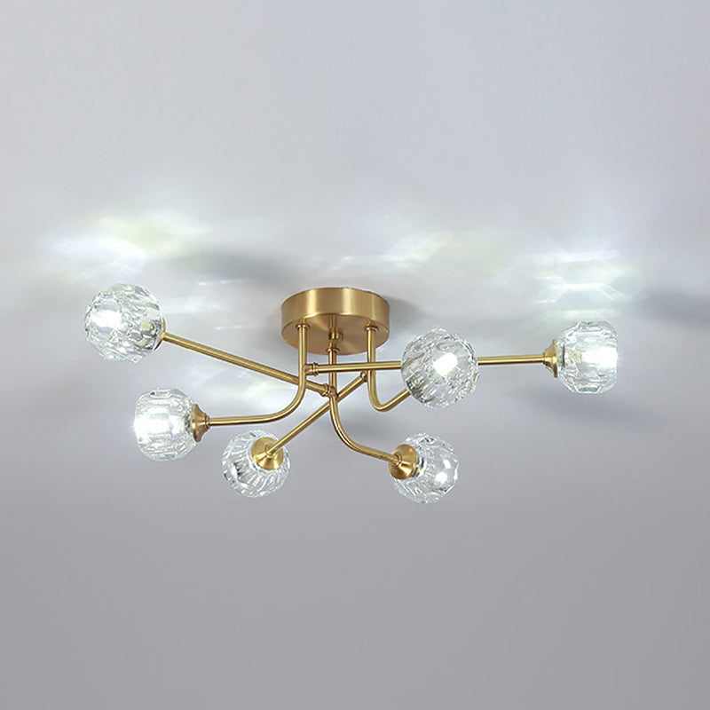 Crystal Sputnik Semi Flush Mount Modern Style Ceiling Light Fixture in Gold