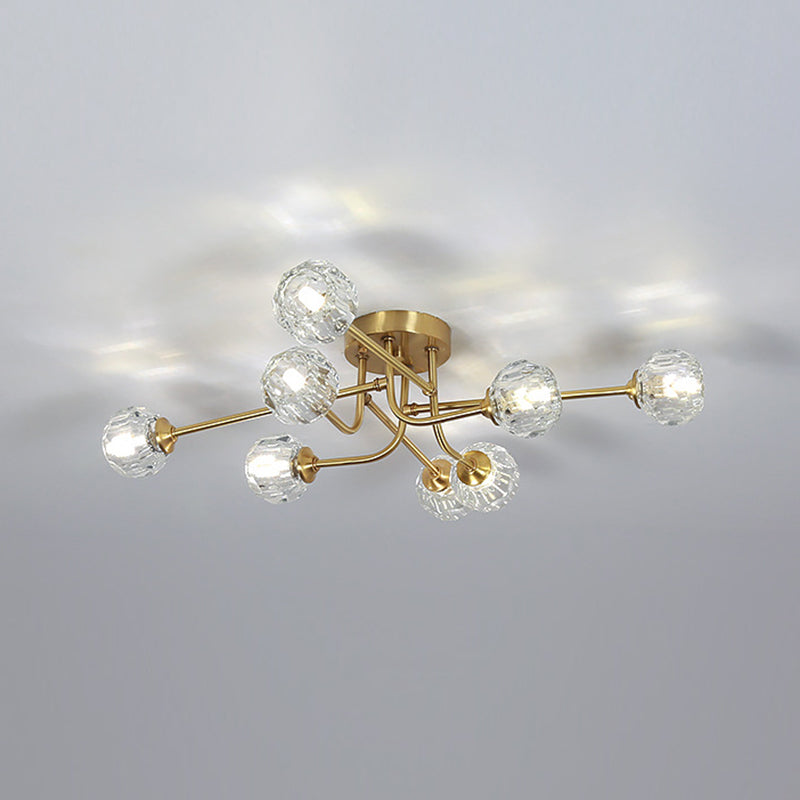 Crystal Sputnik Semi Flush Mount Modern Style Ceiling Light Fixture in Gold