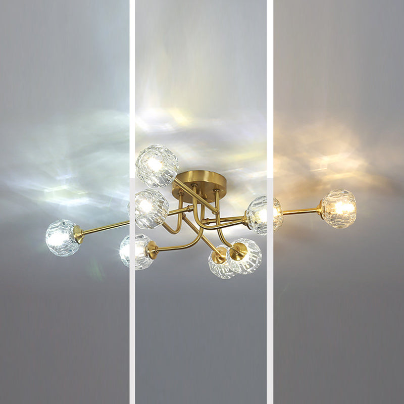 Crystal Sputnik Semi Flush Mount Modern Style Ceiling Light Fixture in Gold