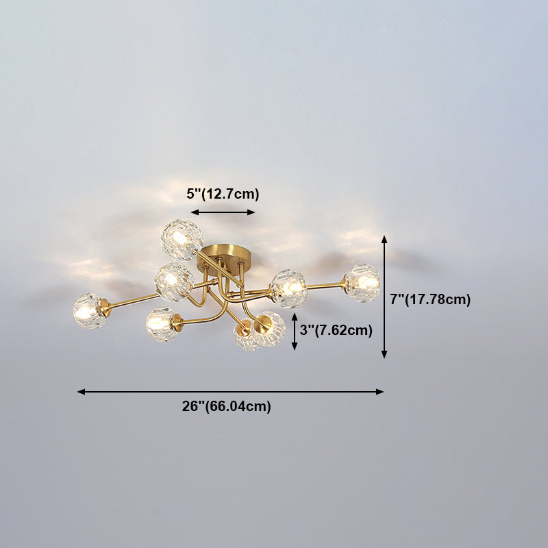 Crystal Sputnik Semi Flush Mount Modern Style Ceiling Light Fixture in Gold