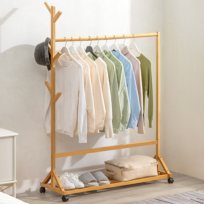 Contemporary Hall Stand Bamboo Wood Hooks Shelving Included Free Standing Coat Rack