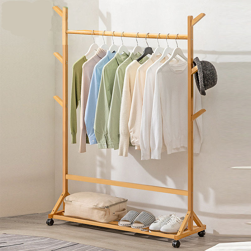 Contemporary Hall Stand Bamboo Wood Hooks Shelving Included Free Standing Coat Rack