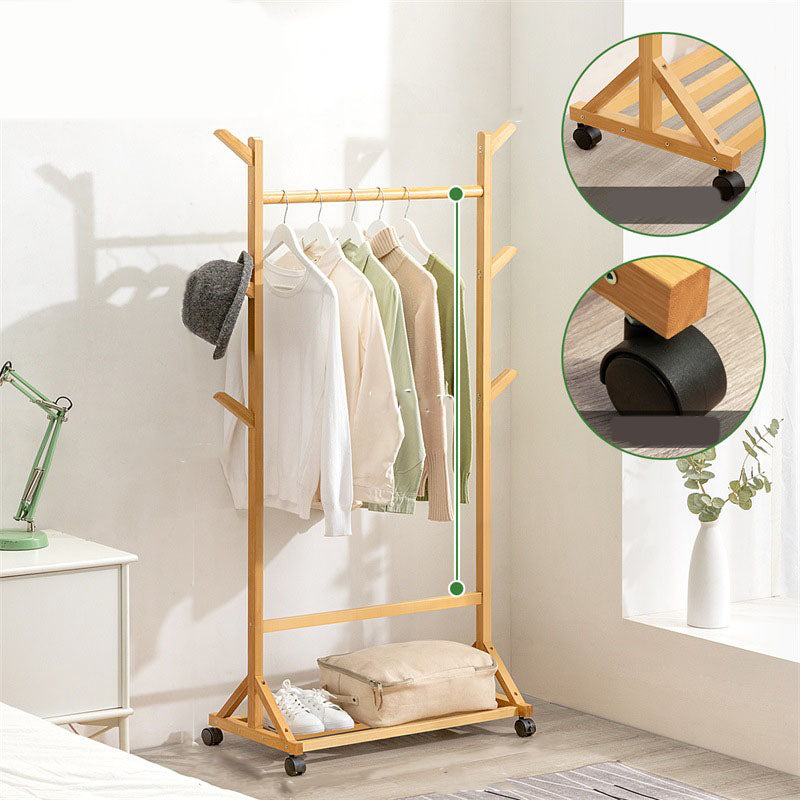 Contemporary Hall Stand Bamboo Wood Hooks Shelving Included Free Standing Coat Rack