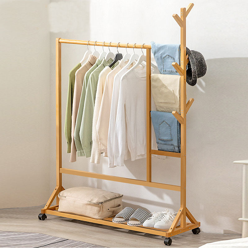 Contemporary Hall Stand Bamboo Wood Hooks Shelving Included Free Standing Coat Rack