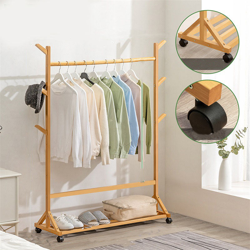 Contemporary Hall Stand Bamboo Wood Hooks Shelving Included Free Standing Coat Rack