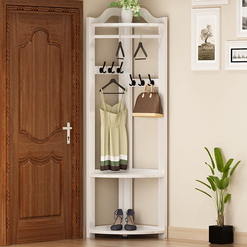 Modern Pine Wood Coat Hanger Hooks Storage Shelves Coat Rack in Living Room