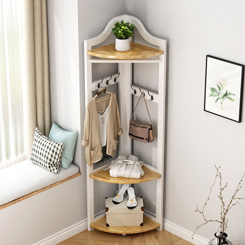 Modern Pine Wood Coat Hanger Hooks Storage Shelves Coat Rack in Living Room