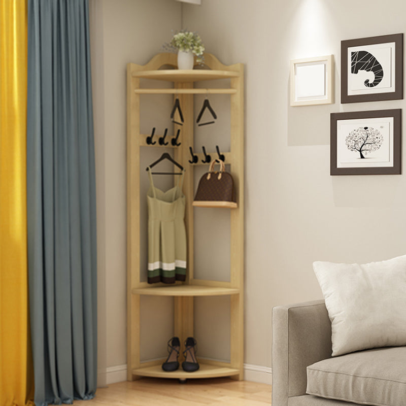 Modern Pine Wood Coat Hanger Hooks Storage Shelves Coat Rack in Living Room