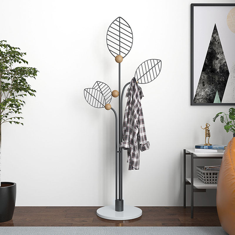 Contemporary Coat Rack Free Standing Leaf Shape Coat Hook Metal Hall Stand