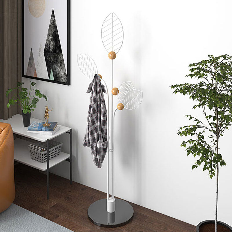 Contemporary Coat Rack Free Standing Leaf Shape Coat Hook Metal Hall Stand