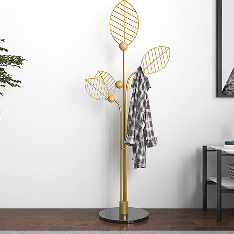 Contemporary Coat Rack Free Standing Leaf Shape Coat Hook Metal Hall Stand