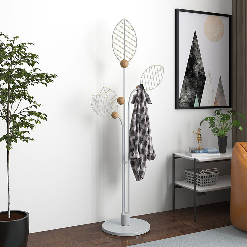 Contemporary Coat Rack Free Standing Leaf Shape Coat Hook Metal Hall Stand