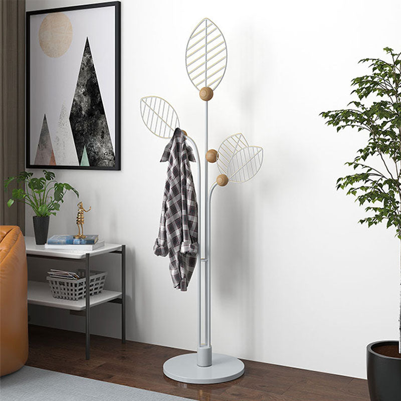 Contemporary Coat Rack Free Standing Leaf Shape Coat Hook Metal Hall Stand