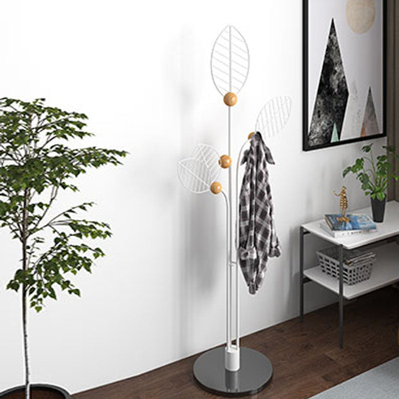 Contemporary Coat Rack Free Standing Leaf Shape Coat Hook Metal Hall Stand