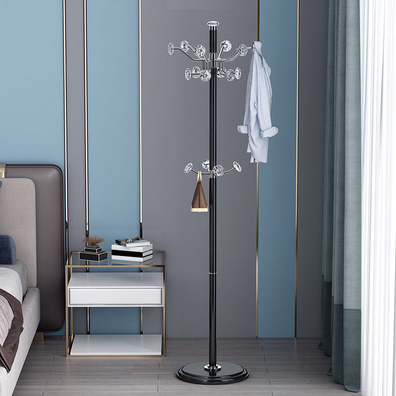 Contemporary Coat Rack Free Standing Coat Hook Metal Hall Stand with Round Base