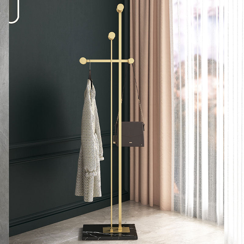 Contemporary Coat Rack Free Standing Coat Hook Metal Hall Stand with Slate Base