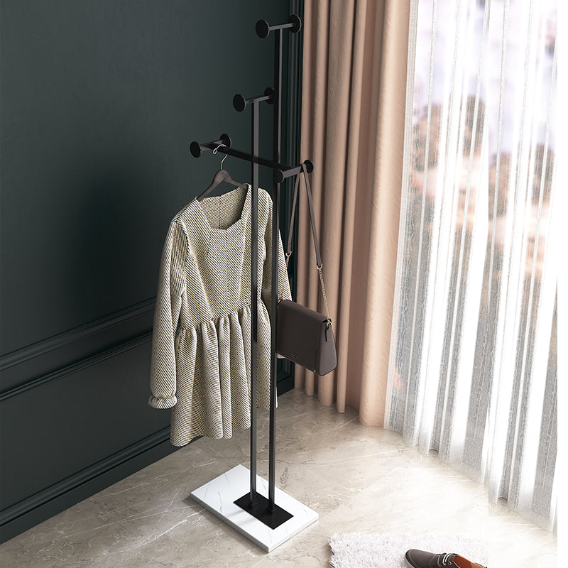 Contemporary Coat Rack Free Standing Coat Hook Metal Hall Stand with Slate Base