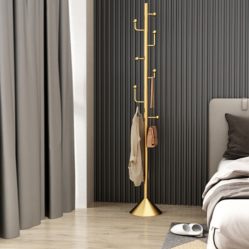 Glam Coat Rack Free Standing Coat Hook Metal Hall Stand with Round Base