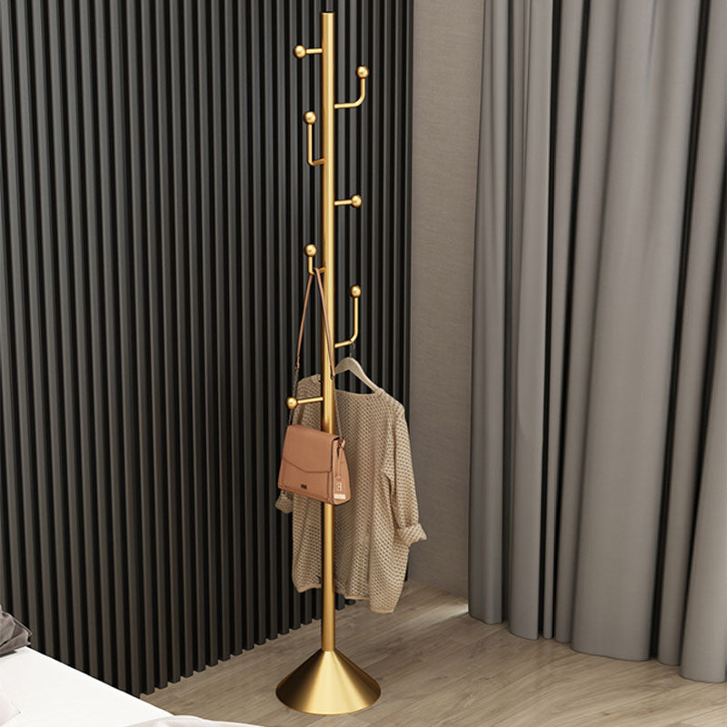 Glam Coat Rack Free Standing Coat Hook Metal Hall Stand with Round Base